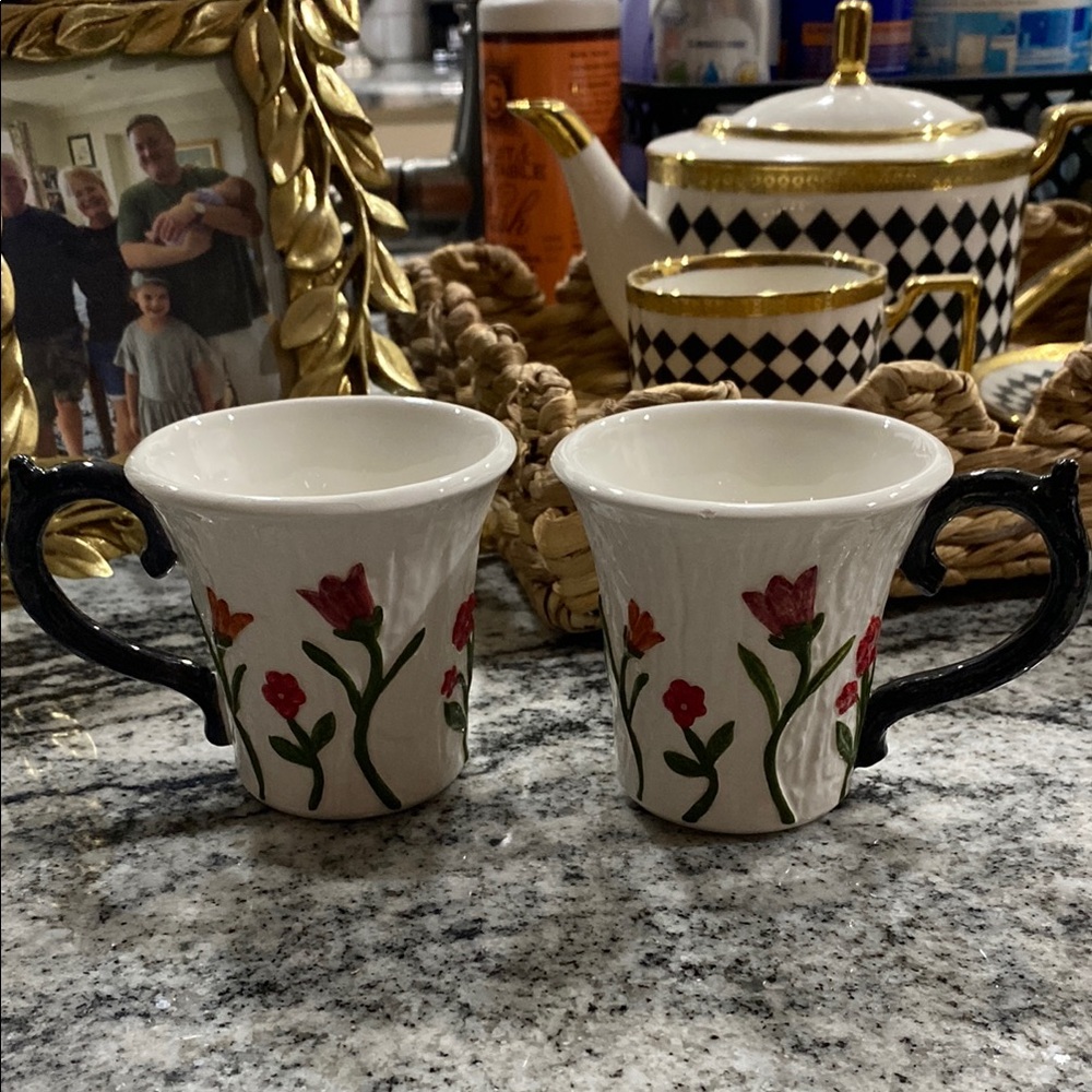 2 Certified International Hand Painted Charming Tulip Coffee Cups Mugs!